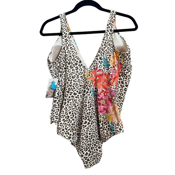 Johnny Was Multicolor Floral and Leopard One Piece Swimsuit - Picture 3 of 8